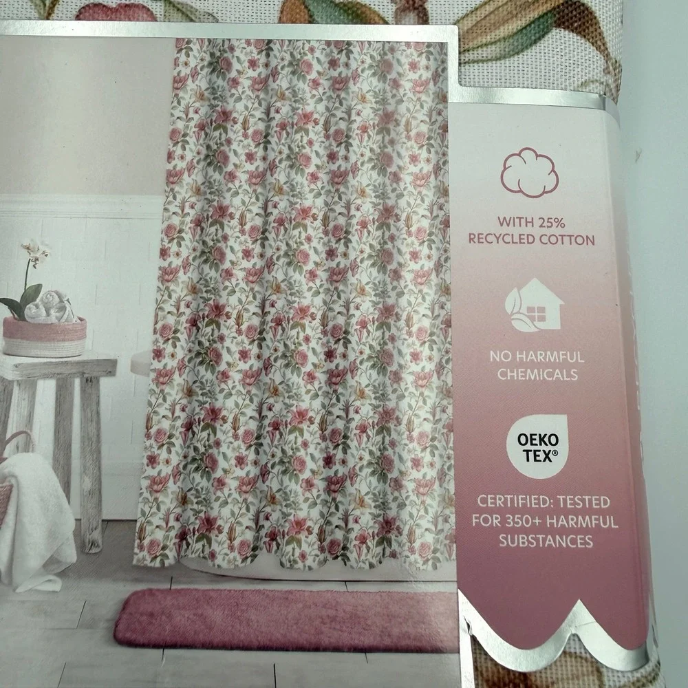 Colordrift Tristan Thorn Floral Shower Curtain 72x72 Pink Recycled Cotton Blend
